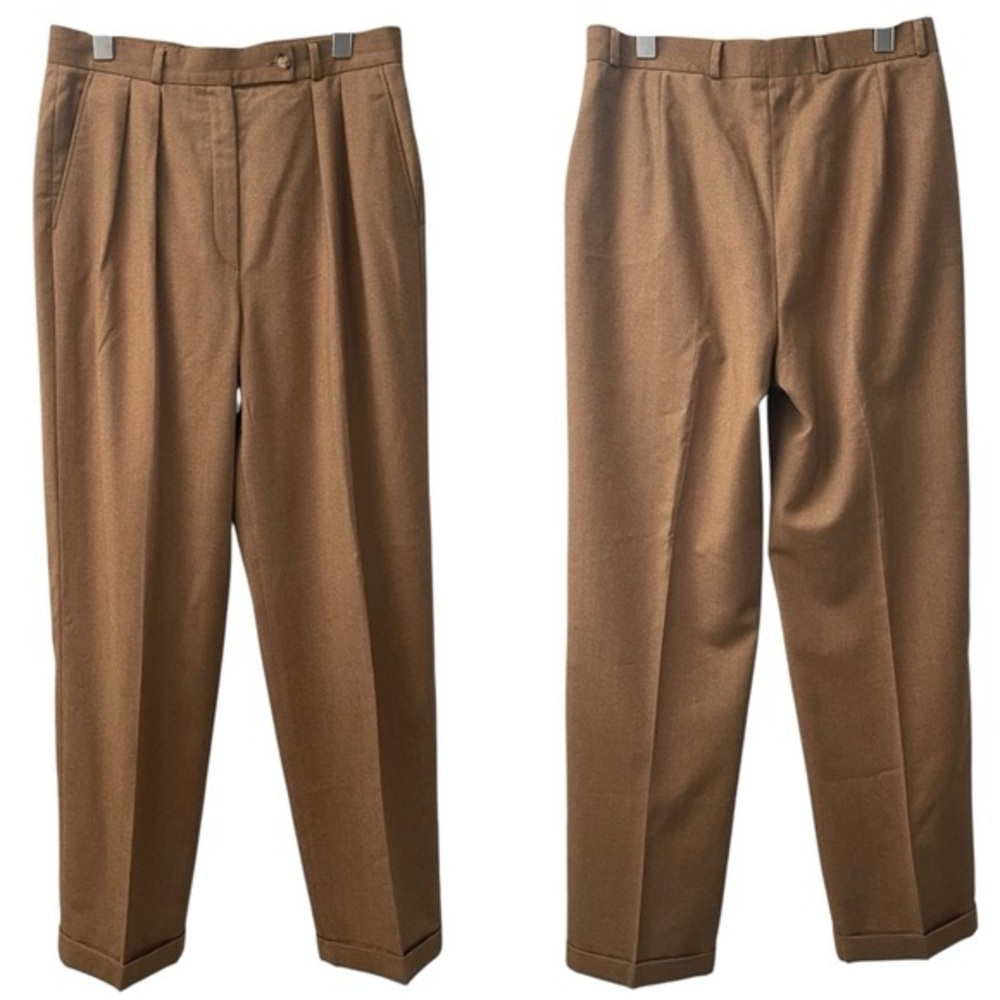 PAUL STUART Wool Cashmere Trouser Pants Size 10 Camel Brown Made in France
